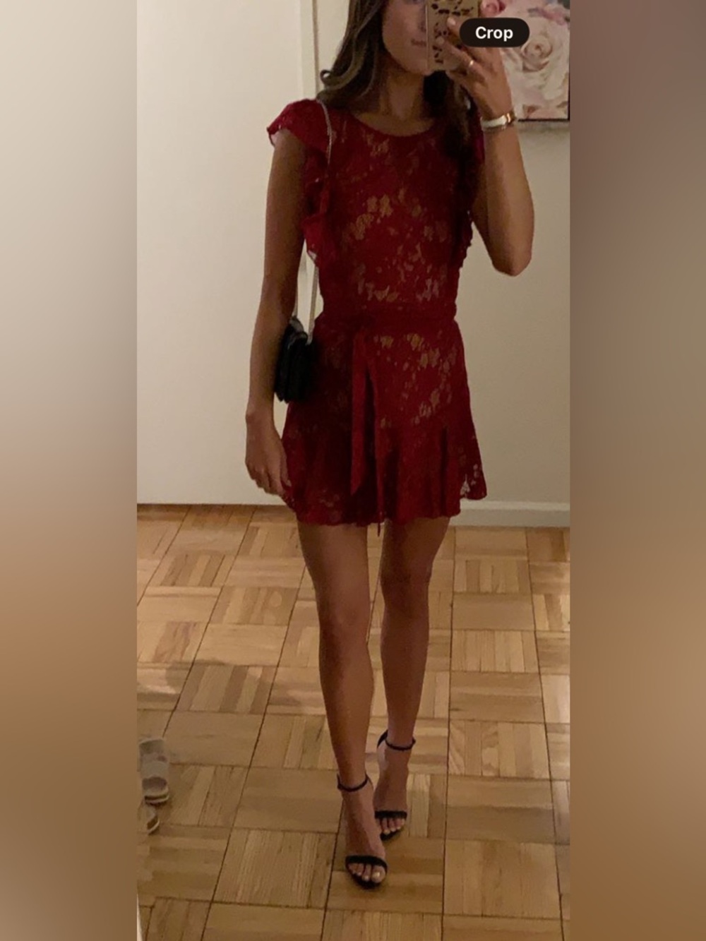 MAJORELLE Red Lace Mini Dress with Feminine Skirt